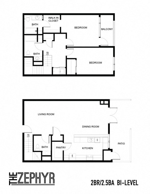Floor plan for 2 beds, 2.5 baths